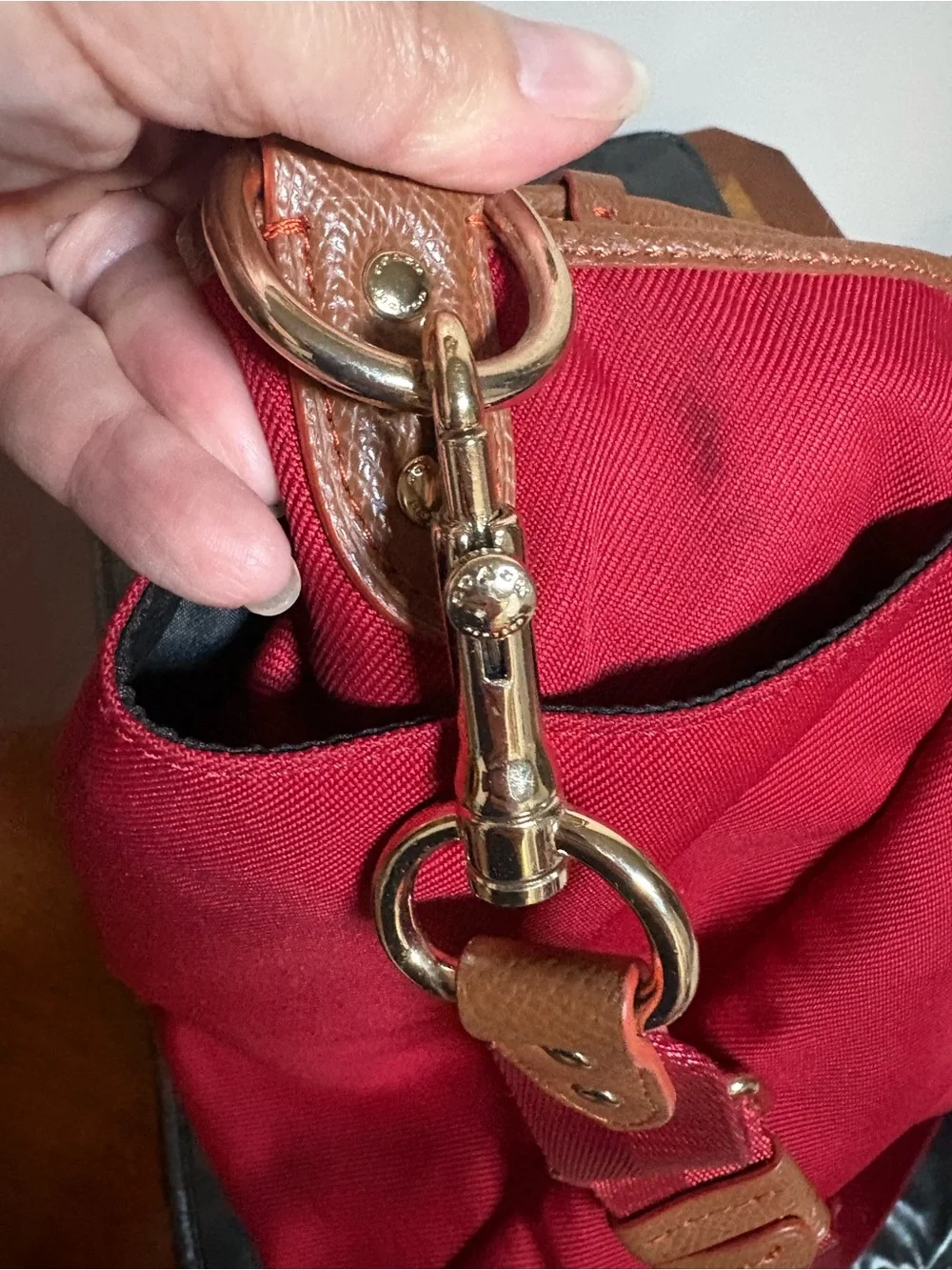 Coach Red Canvas Tote with Brown Leather Trim